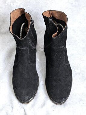 MING ORIGINALS Black Suede Leather Side Zip Ankle Boots Women's Size 9